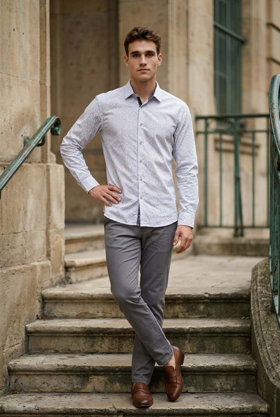 Ted Baker London Men's Floral Geometric Print Long Sleeve Button-Up Shirt